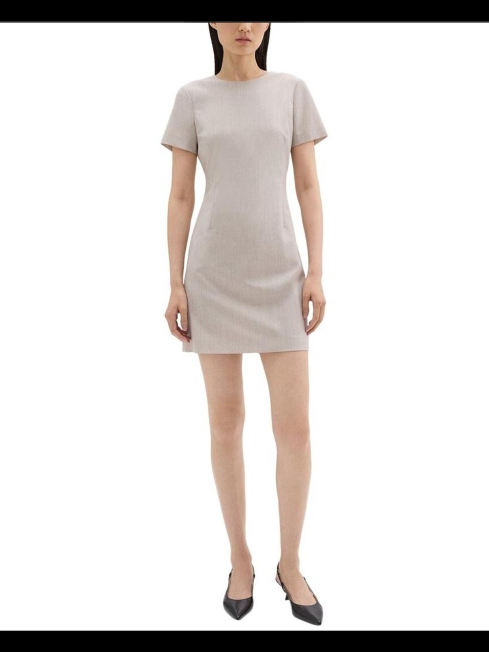 Theory Neutral Short-Sleeve Mini Wool Dress in Light Grey Like New Condition